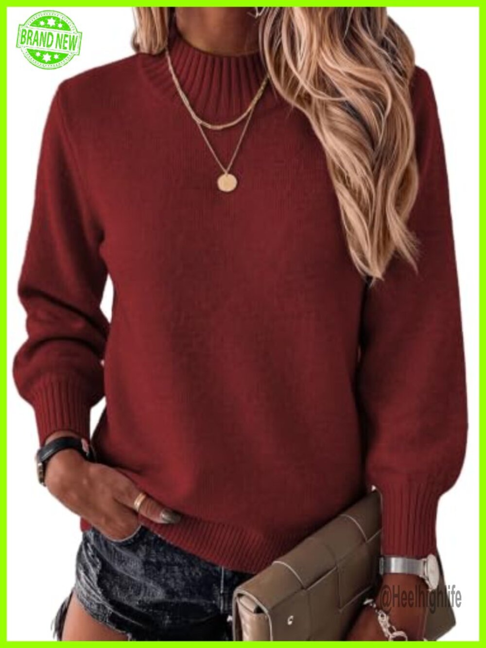 Mock Neck Oversized Knit Pullover Sweater Long Sleeve Women's Casual